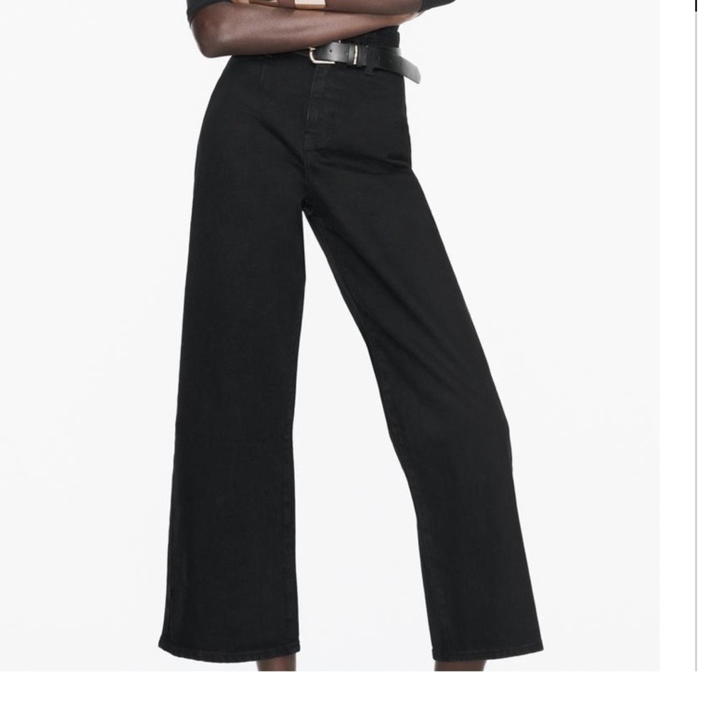 Zara black cropped wide leg jean